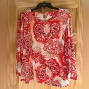 JM Collection Pink and‎ Red Paisley Long Sleeve Blouse Size P/XL